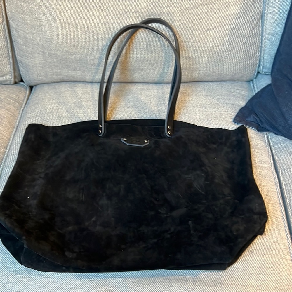 One of a kind bespoke black suede tote